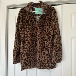 Southern Fried Chics Leopard print pullover Sherpa quarter zip